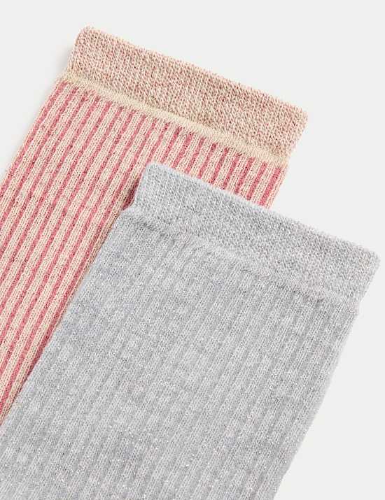 2pk Cotton Blend Ribbed Crew Socks