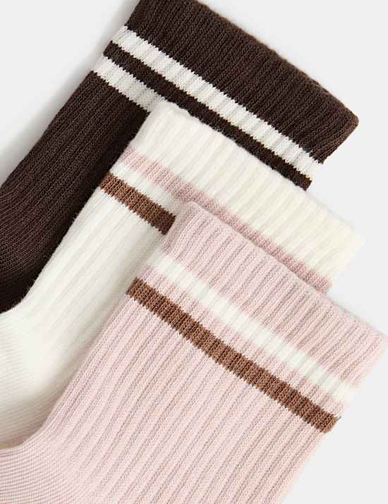 3 Pack Striped Mid Crew Sports Socks