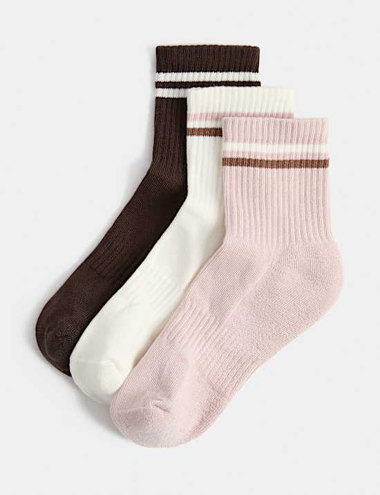 3 Pack Striped Mid Crew Sports Socks