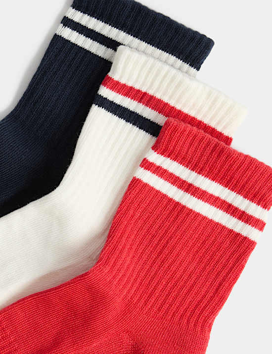 3 Pack Striped Mid Crew Sports Socks
