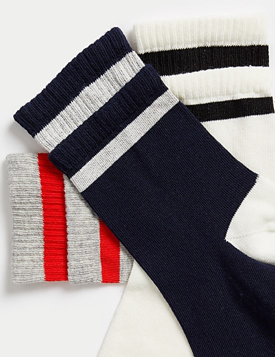 3pk Cotton Rich Striped Ankle High Socks
