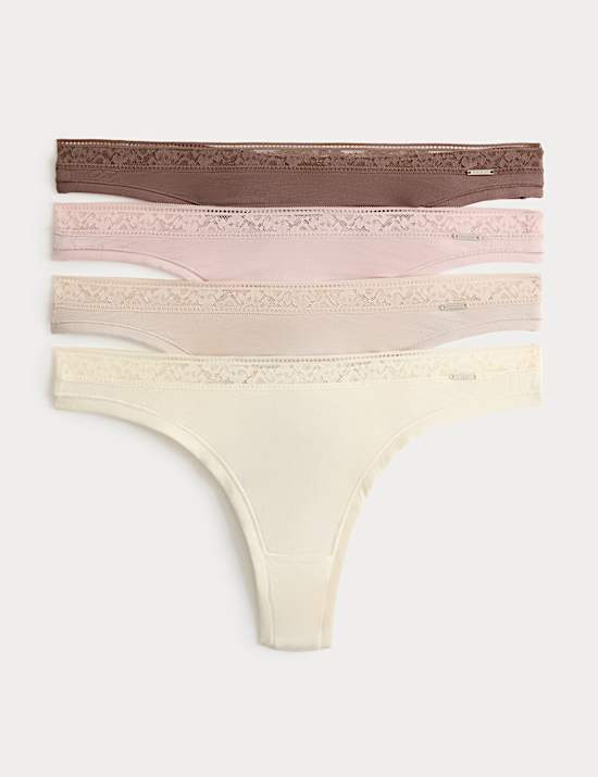 4 Pack Modal with Silk & Lace Thongs