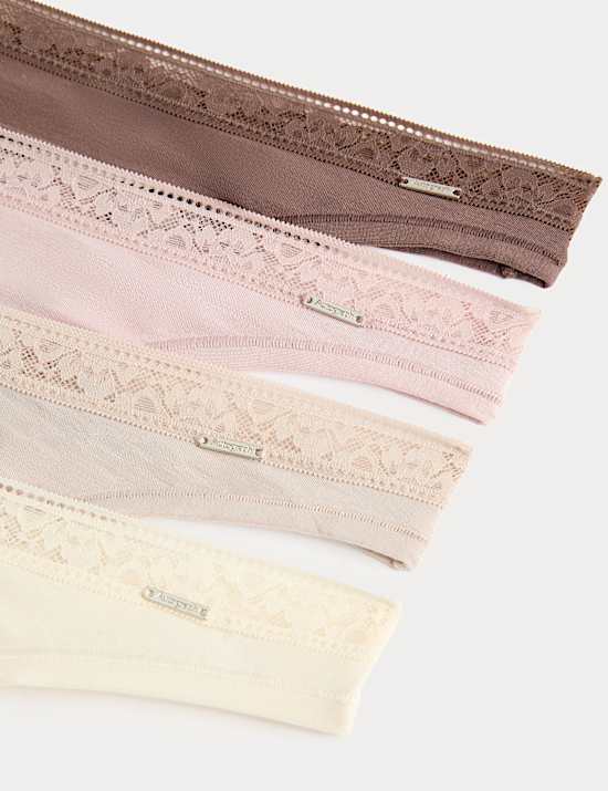 4 Pack Modal with Silk & Lace Thongs