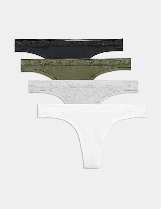 4 Pack Modal with Silk & Lace Thongs