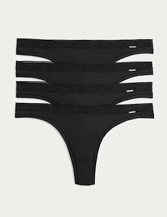 4 Pack Modal with Silk & Lace Thongs