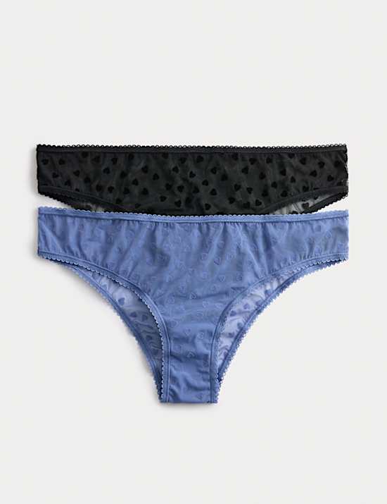 2pk Heart Flock Brazilian Knickers