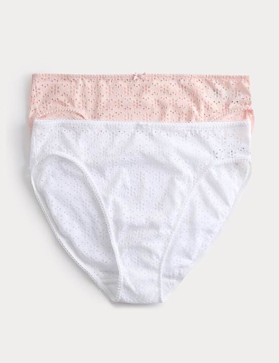 2pk Broderie High Leg Knickers