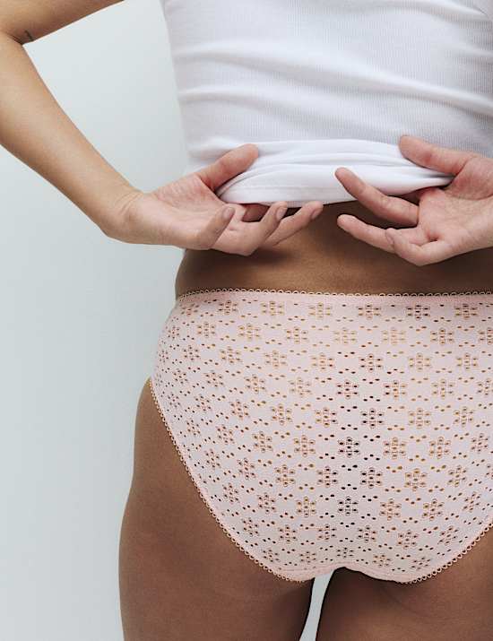 2pk Broderie High Leg Knickers