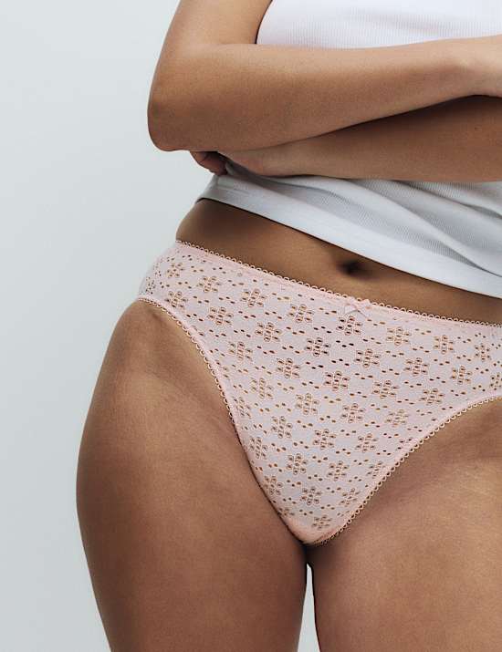 2pk Broderie High Leg Knickers