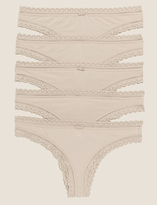 5pk Microfibre & Lace Brazilian Knickers