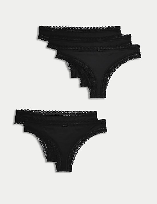 5pk Microfibre & Lace Brazilian Knickers