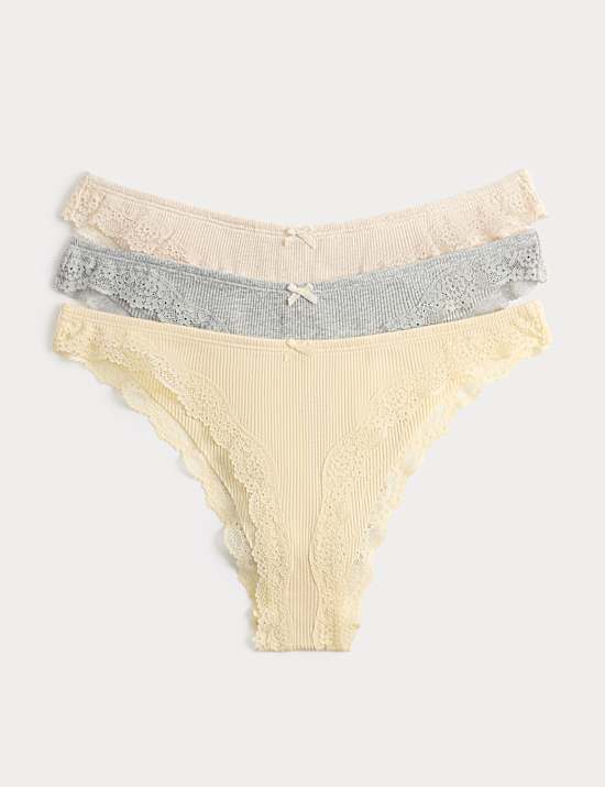 3 Pack Cotton Rich Ribbed Brazilian Knickers