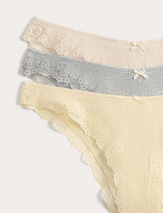 3 Pack Cotton Rich Ribbed Brazilian Knickers