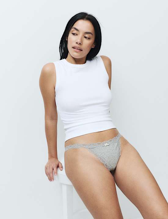 3 Pack Cotton Blend Rib Lace Thongs