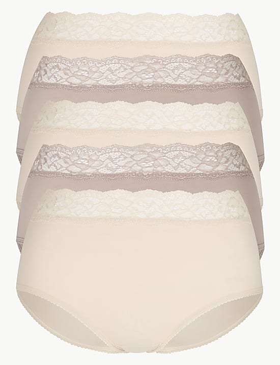 5 Pack Lace High Waisted Full Briefs