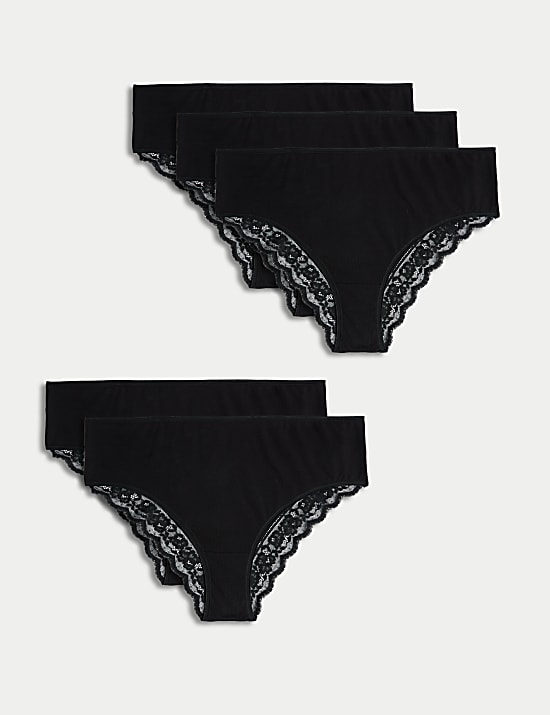 Pack de 5 braguitas brasileñas de cintura alta de algodón y encaje