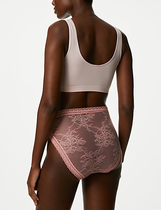 Set van 4 hoog uitgesneden slips van modal met hoge taille en kant