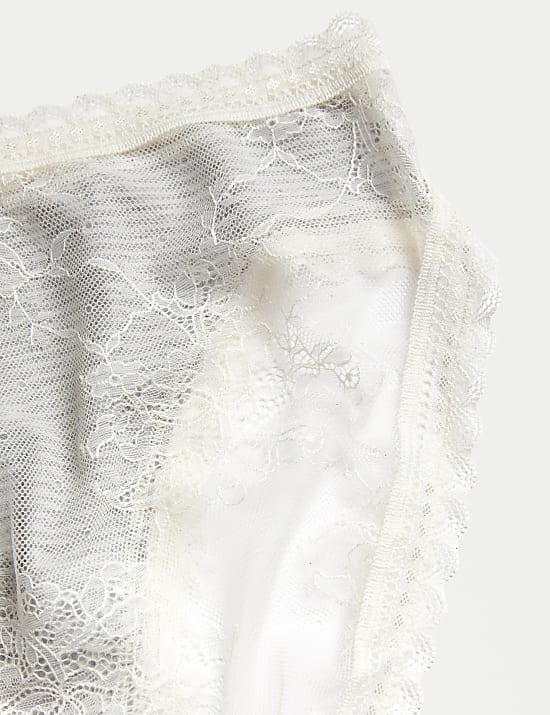 Set van 4 hoog uitgesneden slips van modal met hoge taille en kant