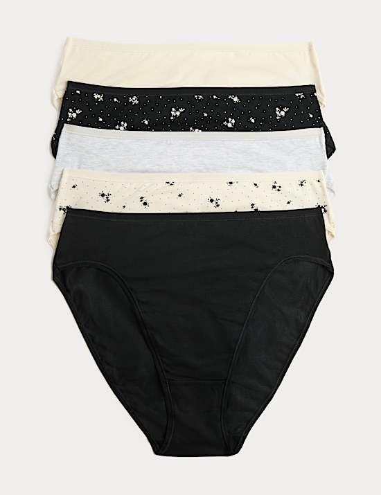 5pk Cotton Modal High Waisted High Leg Knickers