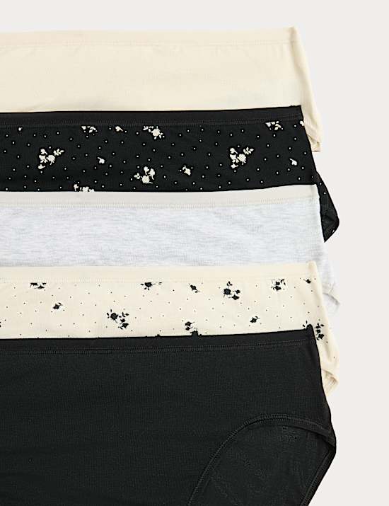 5pk Cotton Modal High Waisted High Leg Knickers