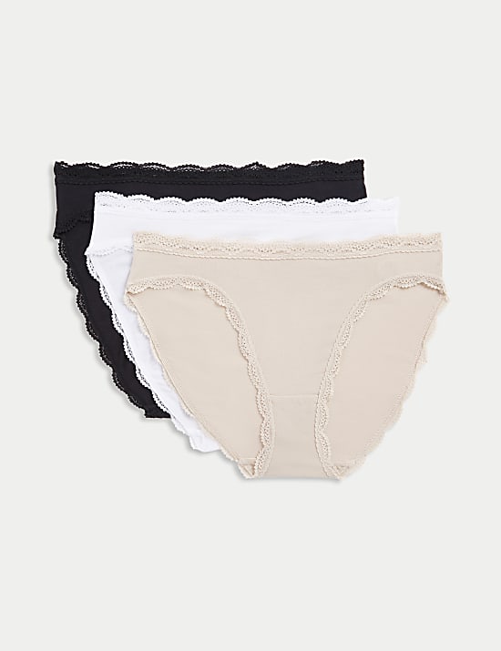 3pk Cotton Rich High Leg Knickers