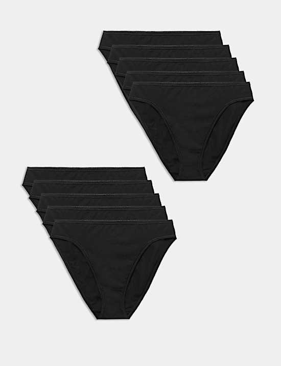 10 Pack Cotton Lycra&reg; High Leg Knickers