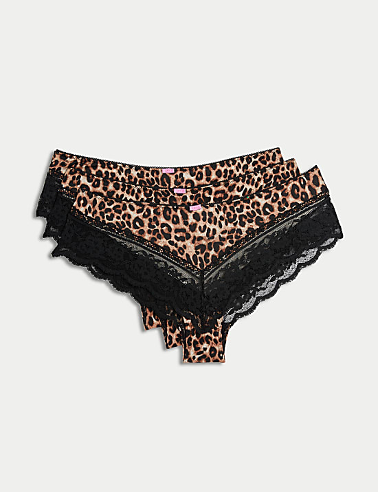 3pk Lace Trim Brazilian Knickers