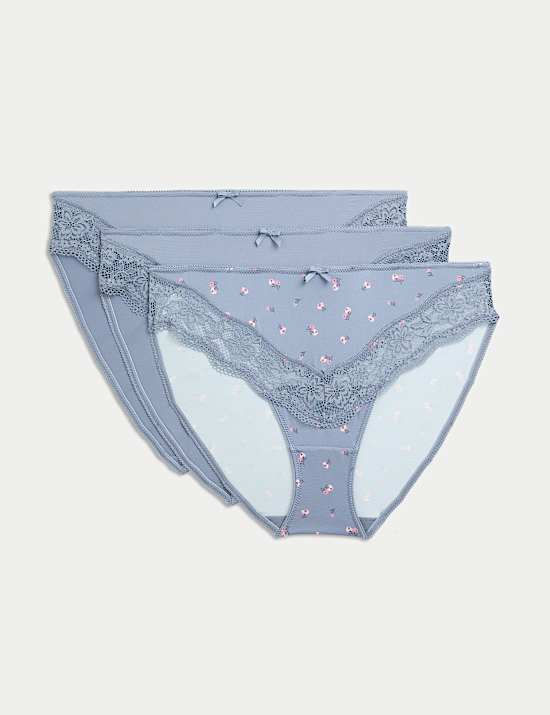 3pk Lace Trim High Leg Knickers