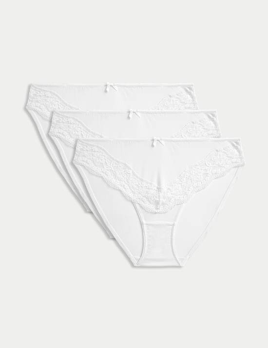 3pk Lace Trim High Leg Knickers