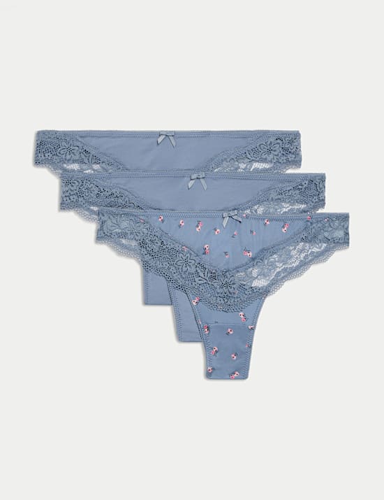 3pk Lace Trim Thongs