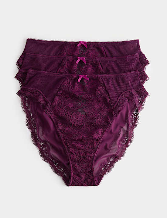 3pk Jasmine Lace High Waisted High Leg Knickers