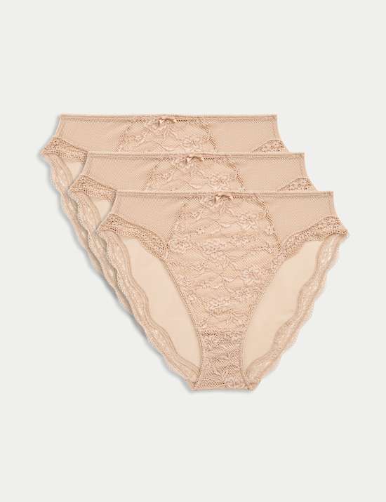 Lot de 3 culottes coupe échancrée taille haute ornées de dentelle jasmin