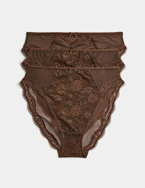 Set van 3 hoog uitgesneden kanten slips met hoge taille en jasmijnbloemen