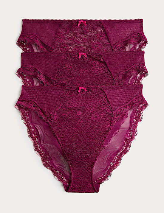 3pk Jasmine Lace High Waisted High Leg Knickers