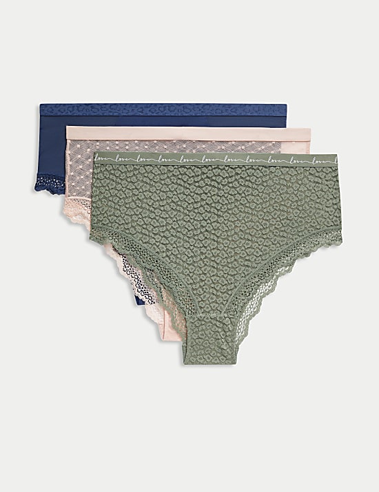 3pk Lace & Mesh High Waisted Brazilian Knickers