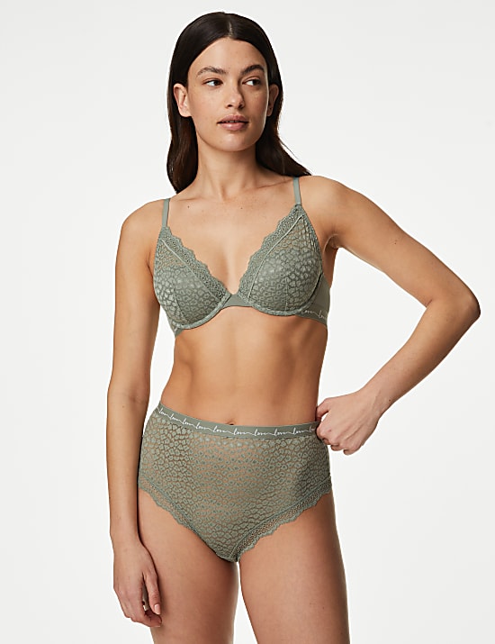 3pk Lace & Mesh High Waisted Brazilian Knickers
