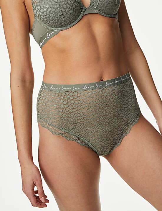 3pk Lace & Mesh High Waisted Brazilian Knickers