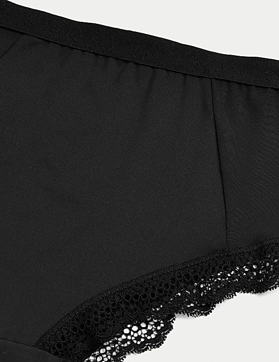 3pk Lace & Mesh High Waisted Brazilian Knickers