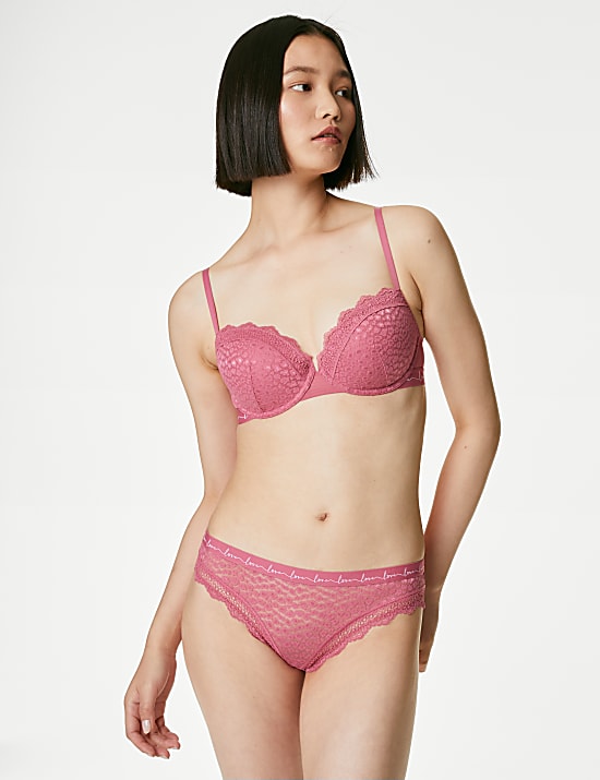 Set van 3 bikinislips met kant en gaasstof