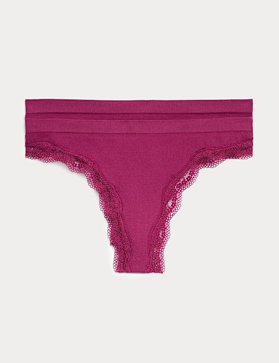 2 Pack Jasmine Lace Trim Seamfree Thongs