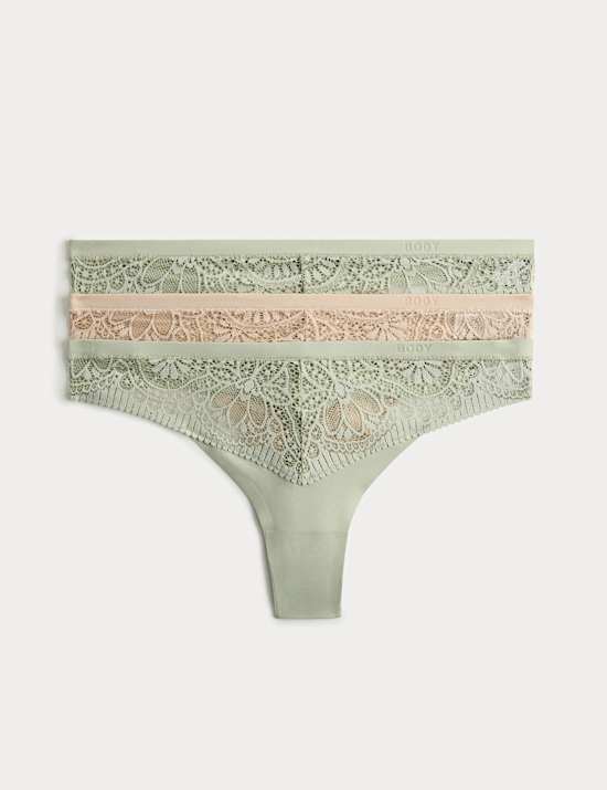 3pk Body Soft&trade; Lace Thongs