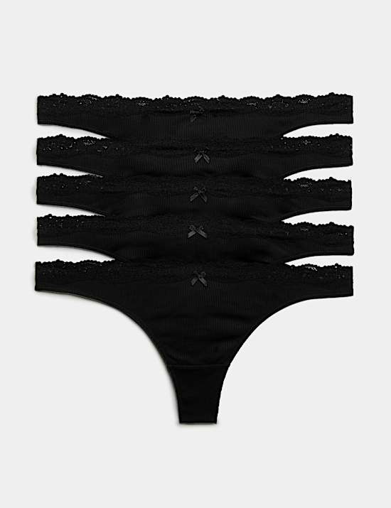5 Pack Cotton Rich Ribbed Thongs