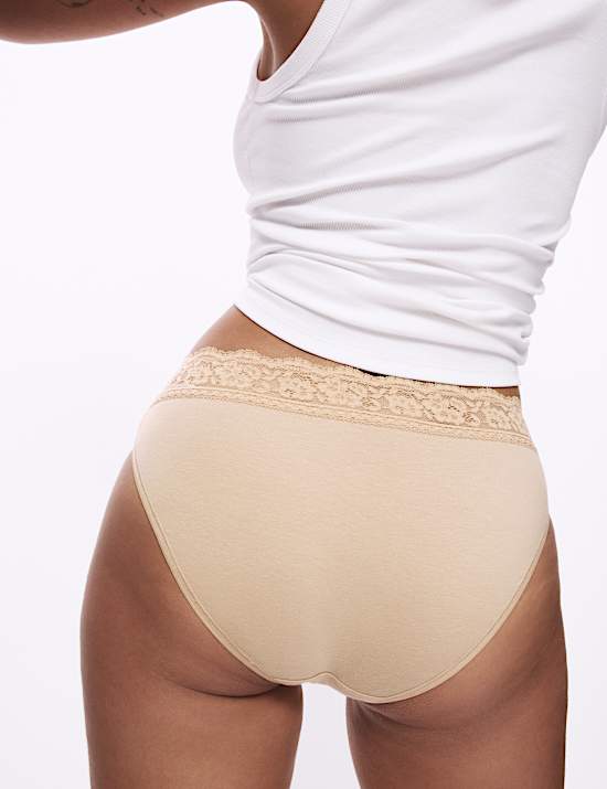 5pk Cotton Lycra® High Leg & Lace Knickers