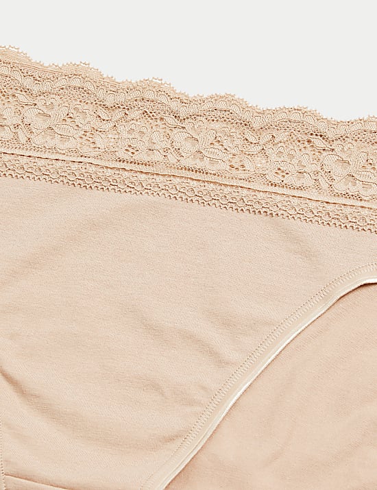 5pk Cotton Lycra® High Leg & Lace Knickers
