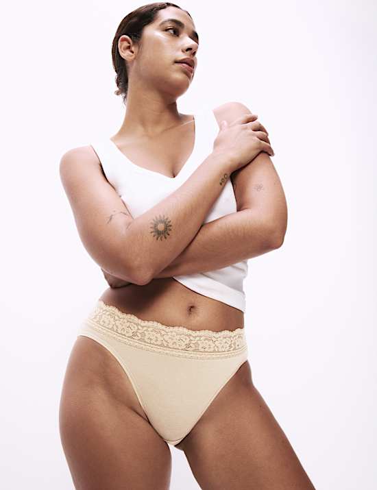 5pk Cotton Lycra® High Leg & Lace Knickers