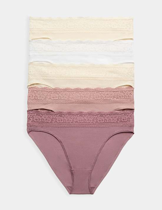 Lot de 5 culottes &eacute;chancr&eacute;es en coton Lycra&reg; et dentelle