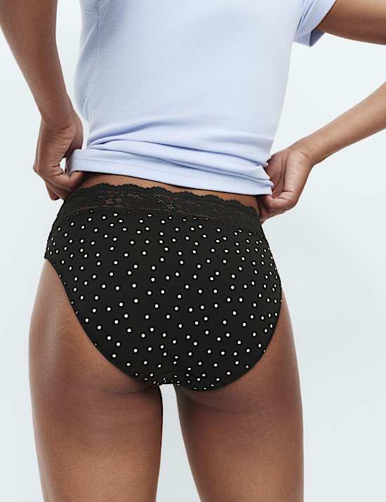 5pk Cotton Lycra&reg; High Leg & Lace Knickers