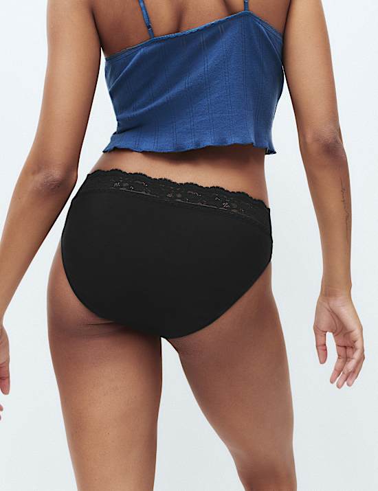 5pk Cotton Lycra&reg; High Leg & Lace Knickers