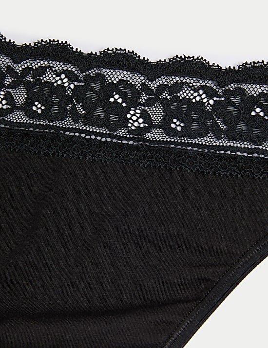 5pk Cotton Lycra&reg; High Leg & Lace Knickers