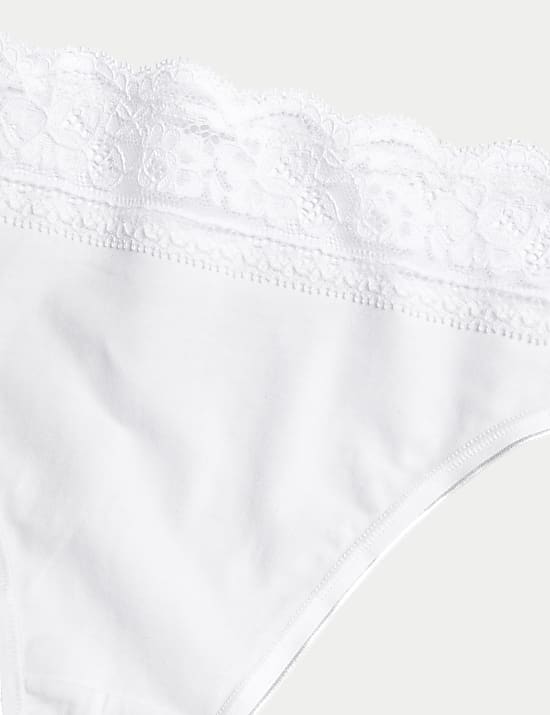 5pk Cotton Lycra&reg; High Leg & Lace Knickers